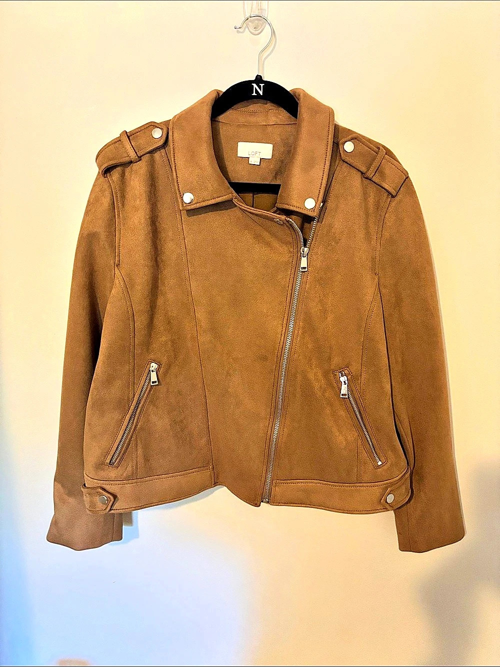 LOFT Faux Suede Moto Jacket Brown XL